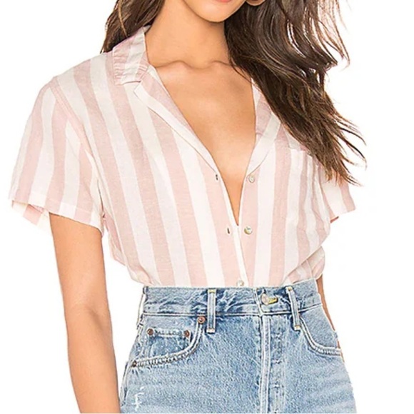 Rails Zuma Petal Stripe Shirt Short Sleeve Button Down Pink White Wide Stripe M - Picture 5 of 13